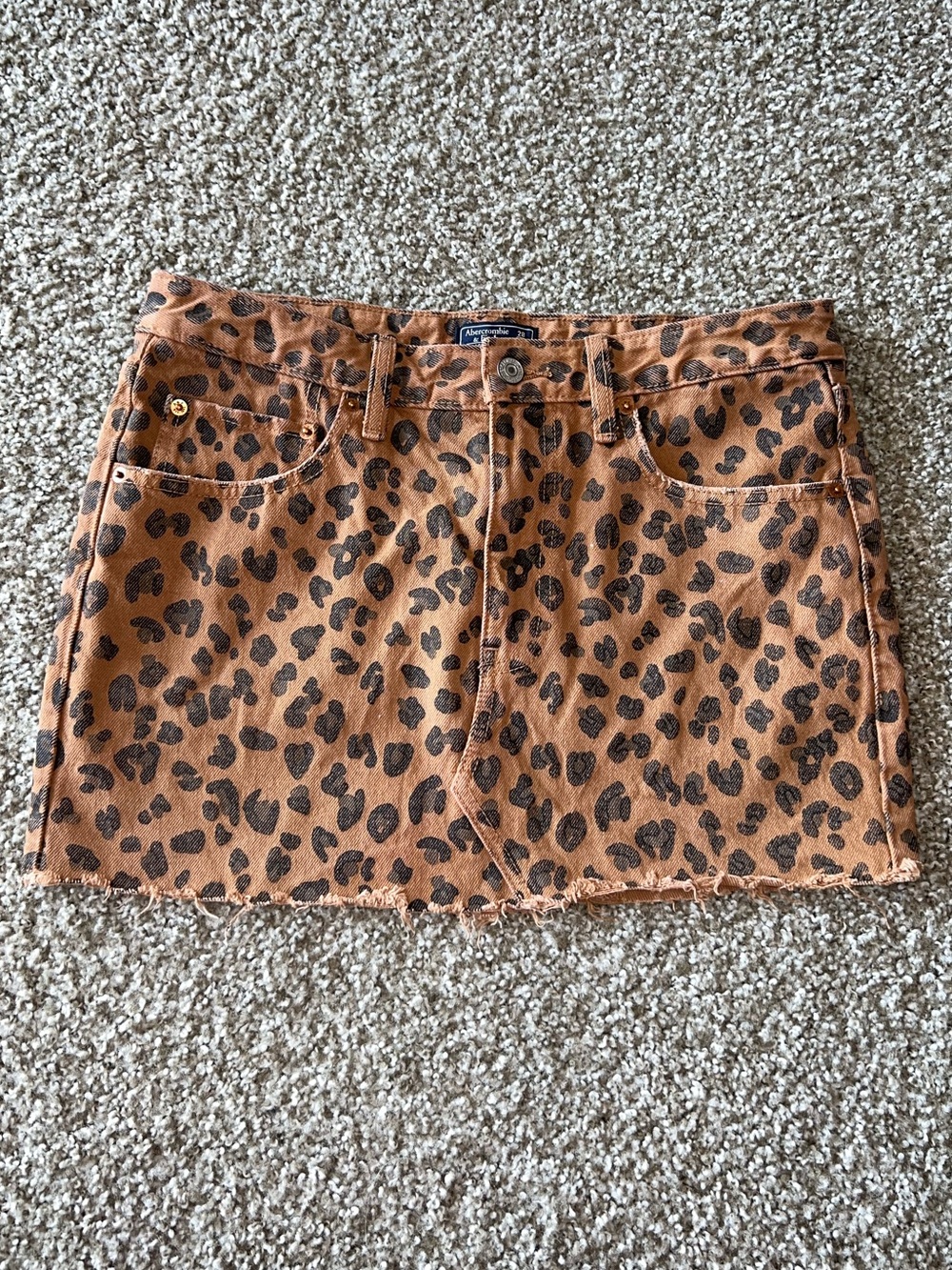 abercrombie and fitch denim leopard mini skirt